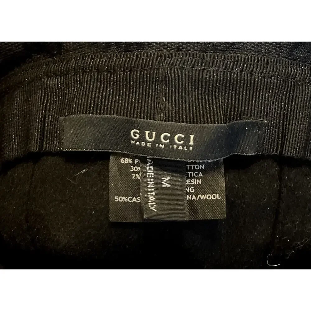 $695 Gucci Black Cotton Blend 90's Throwback Bucket Hat Size M